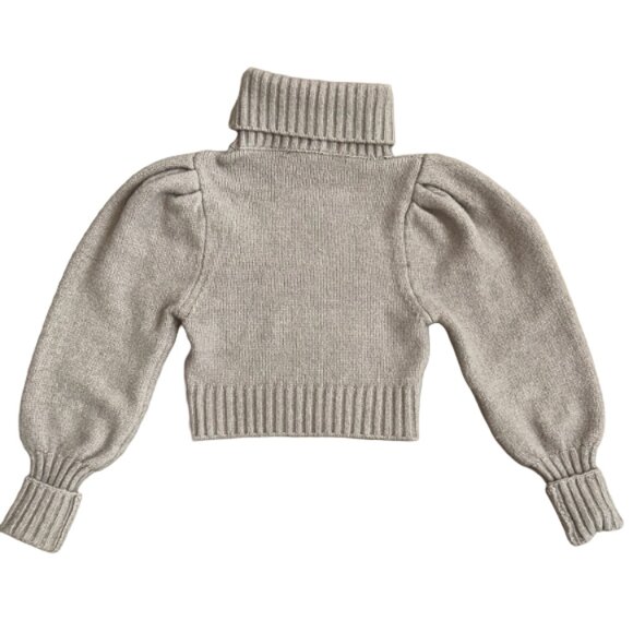 Zara Beige Puff Sleeve Cropped Turtleneck Sweater Ribbed Knit Trendy Top Size M - Picture 5 of 13